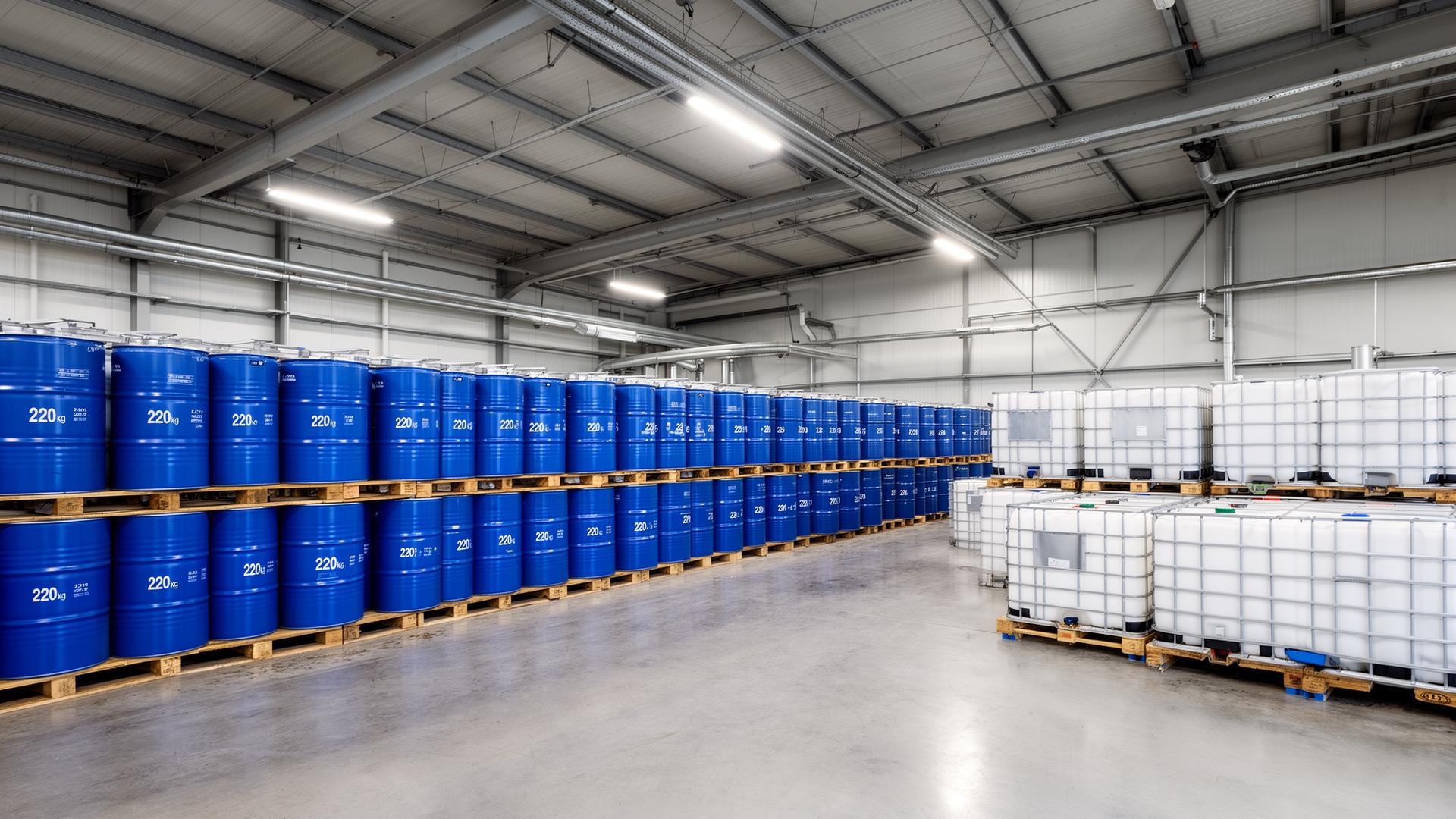 Concentrate drums in cold-chain warehouse